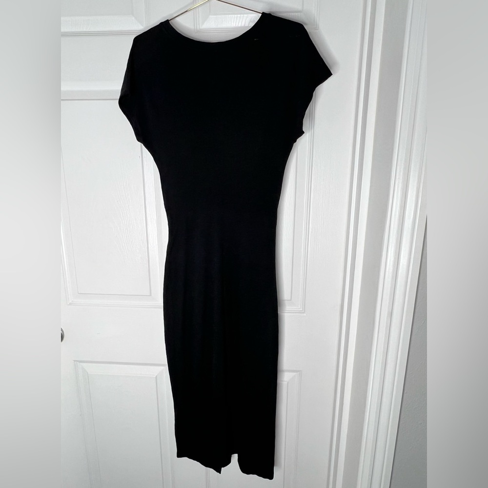All Saints Ruched Midi Black Dress Sz S - Picture 5 of 14
